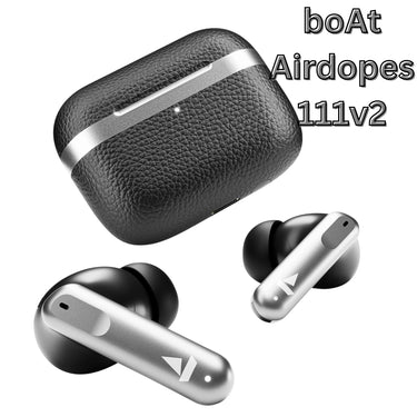 boAt Airdopes 111v2 – Premium Leather Finish, 50Hrs Playtime, Quad Mics with ENx, 13mm Drivers, Fast Charging, Dual Pair, Bluetooth v5.4 TWS Earbuds with Mic